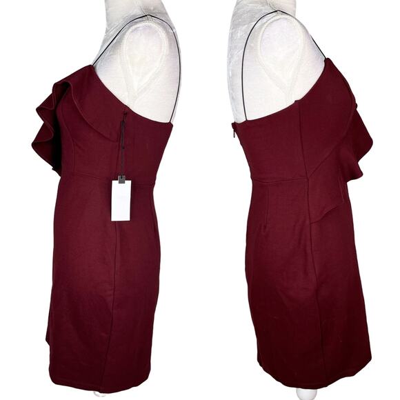 ASTR The Label Ruffle Stretch Knit Body Con Dress Wine Medium M New - Picture 6 of 10